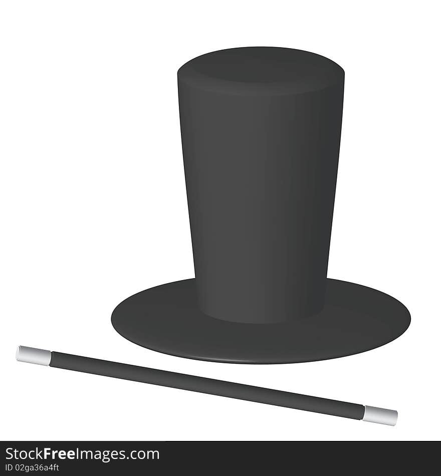 Vector illustration of magician's hat and wand