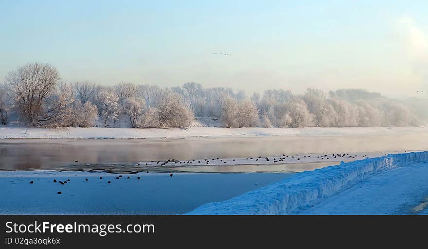 Half frozen river, Moscow, river Moscow