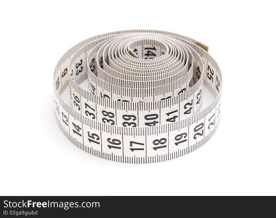 White measuring tape isolated on white background