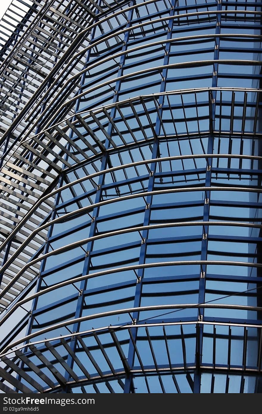 Close-up of a modern office building inside of a city in Romania. Close-up of a modern office building inside of a city in Romania