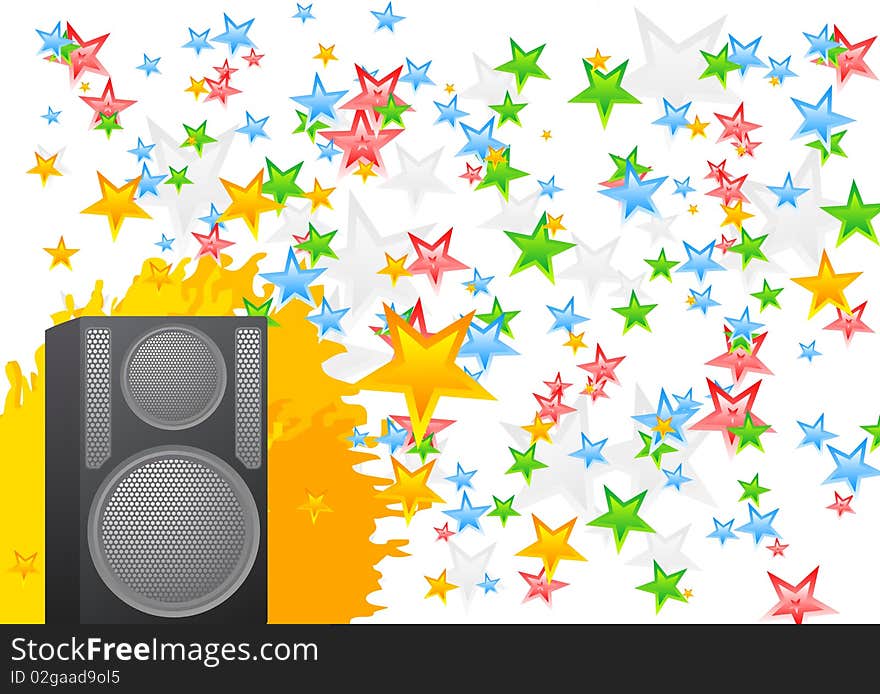 Abstract musical background with loudspeaker and stars