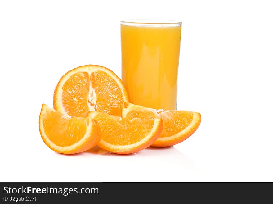 Orange and juice on white