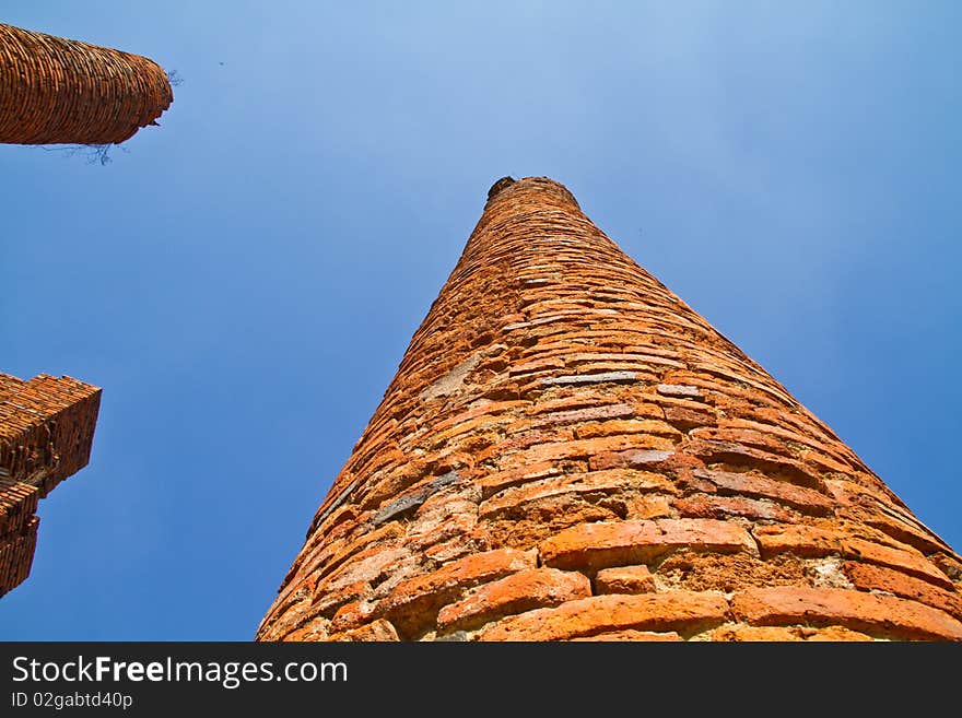 The ancient brick column in Ayutthaya