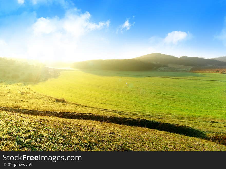 Landscape at the sunrise. Beautiful composition. Landscape at the sunrise. Beautiful composition.