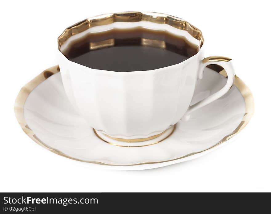 Cup of delicious coffee on a white background