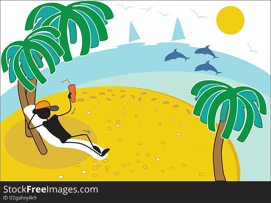 Vector illustration. Manikins on a beach.