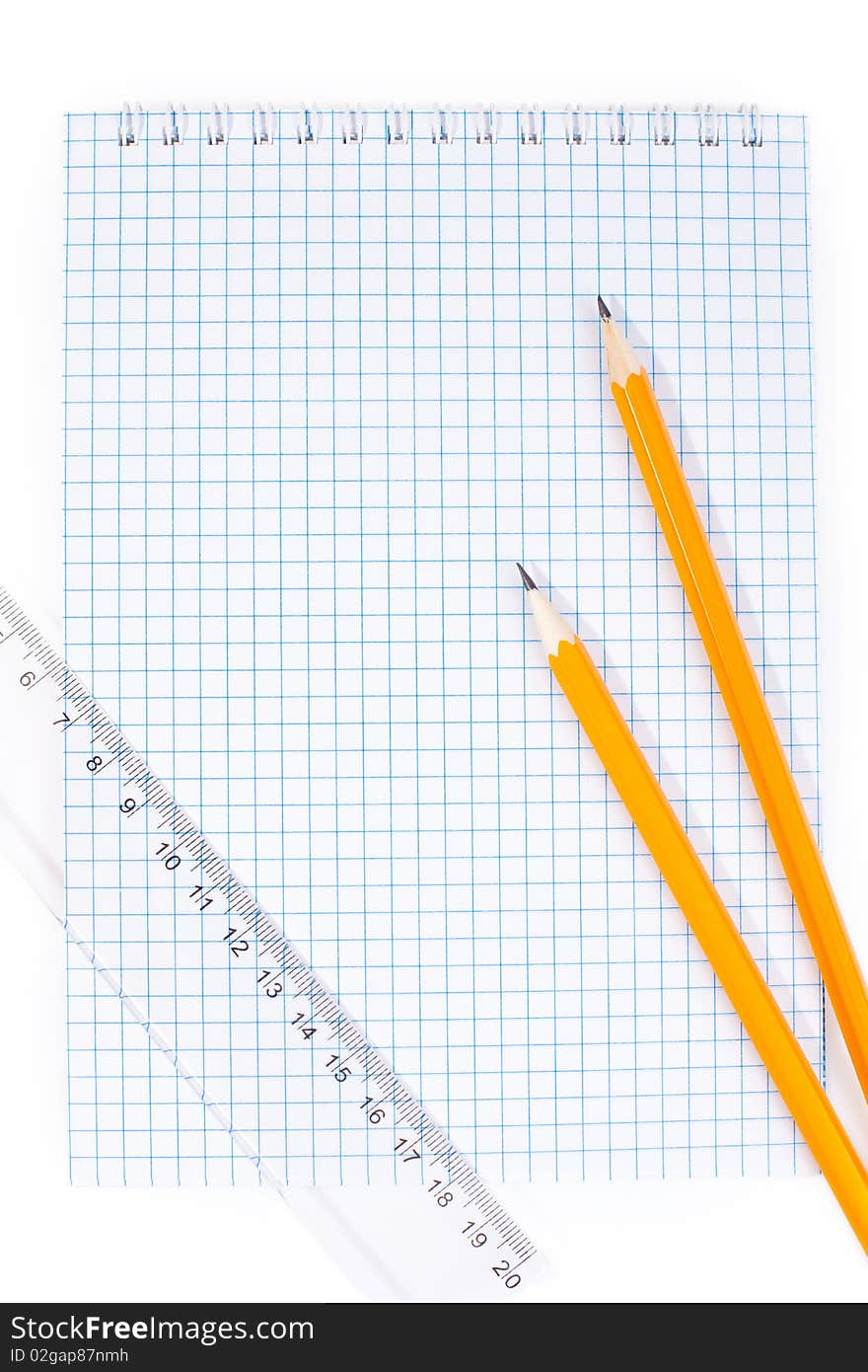 Note pad straightedge and pencils