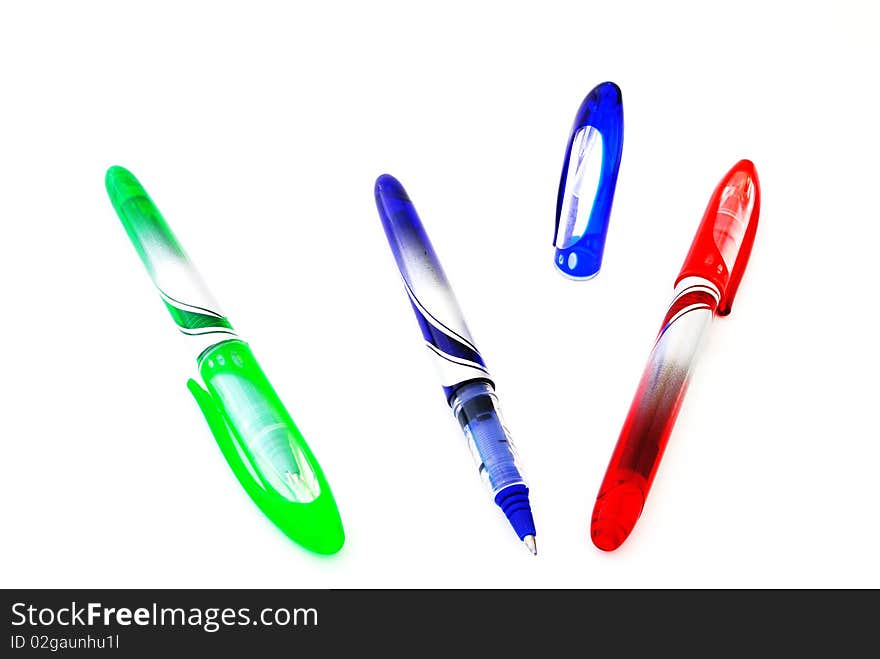 Image colored ballpoint pens, plastic on a white background. Image colored ballpoint pens, plastic on a white background