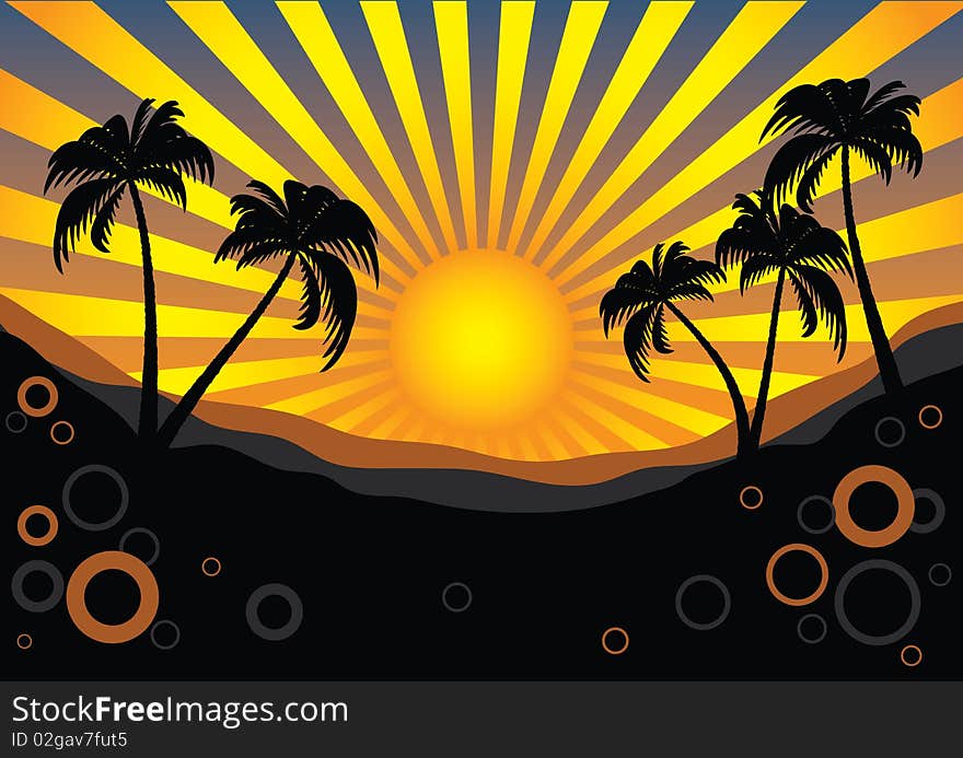 Background with palm trees and the sun. Background with palm trees and the sun