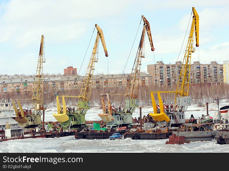 Cranes in sea port