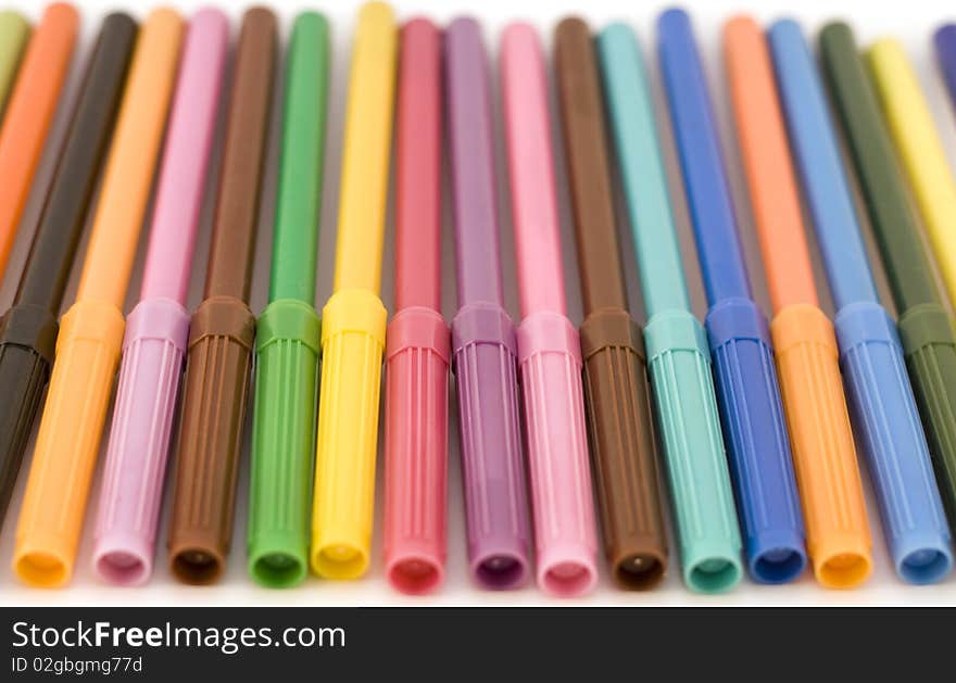 View of colorful markers from top with shallow dof. View of colorful markers from top with shallow dof