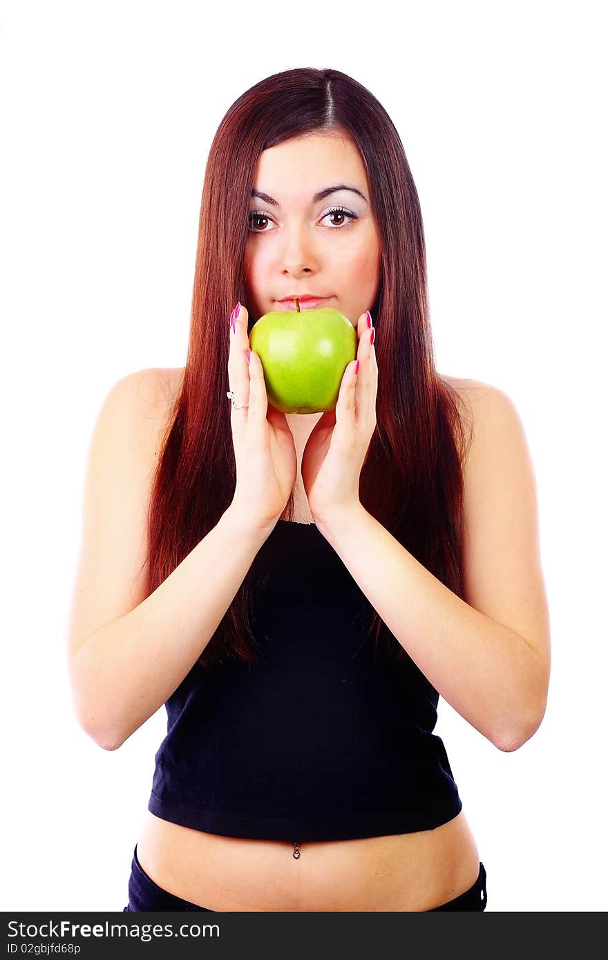 Young girl holding a green apple. Young girl holding a green apple