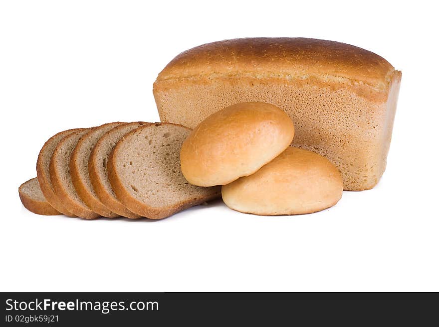 Isolated bun and cutting bread. Isolated bun and cutting bread