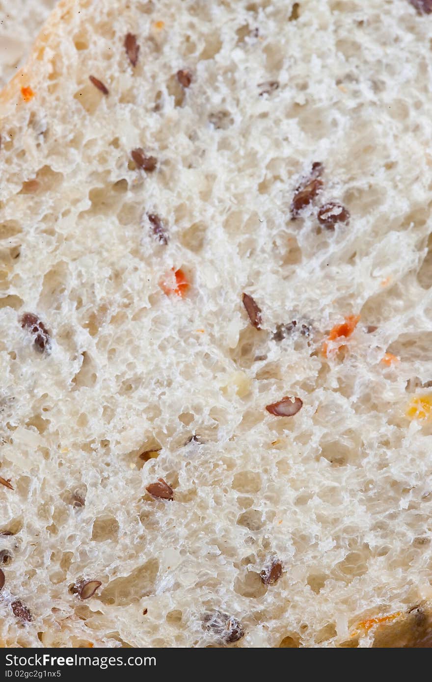 The texture of white bread with grains