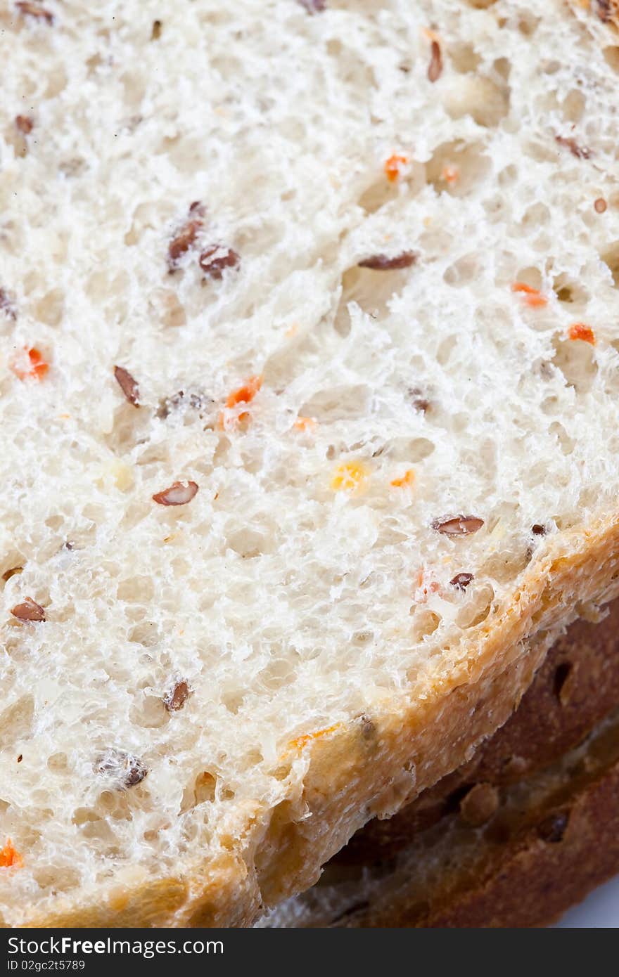 The texture of white bread with grains