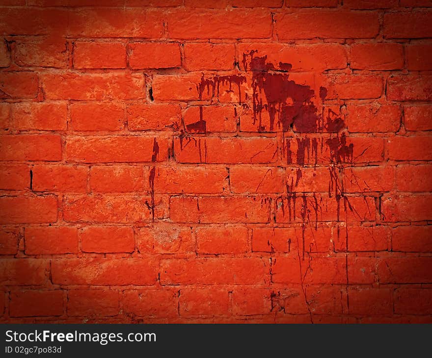 The fragment wall of brick dirty blood.