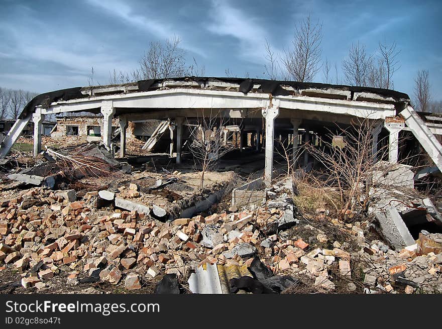 Near Chernobyl area. Modern ruins. Ukraine. Kiev region. Near Chernobyl area. Modern ruins. Ukraine. Kiev region