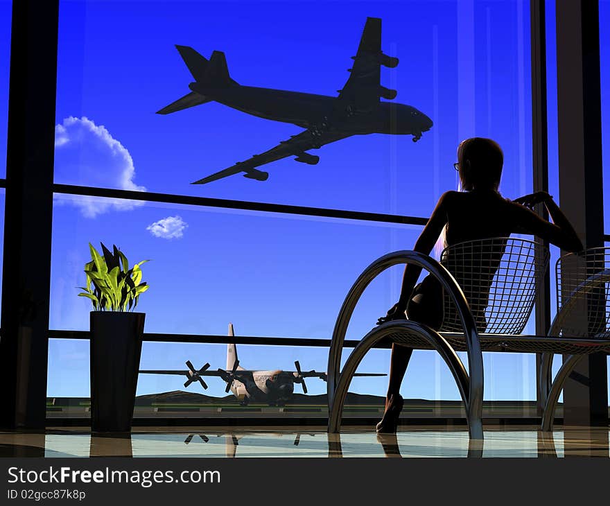 Silhouettes of the people at the airport