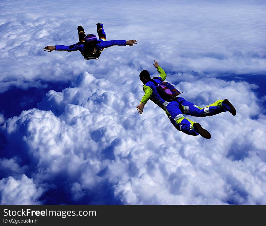 Sportsmen-parashutist soaring in sky. Sportsmen-parashutist soaring in sky