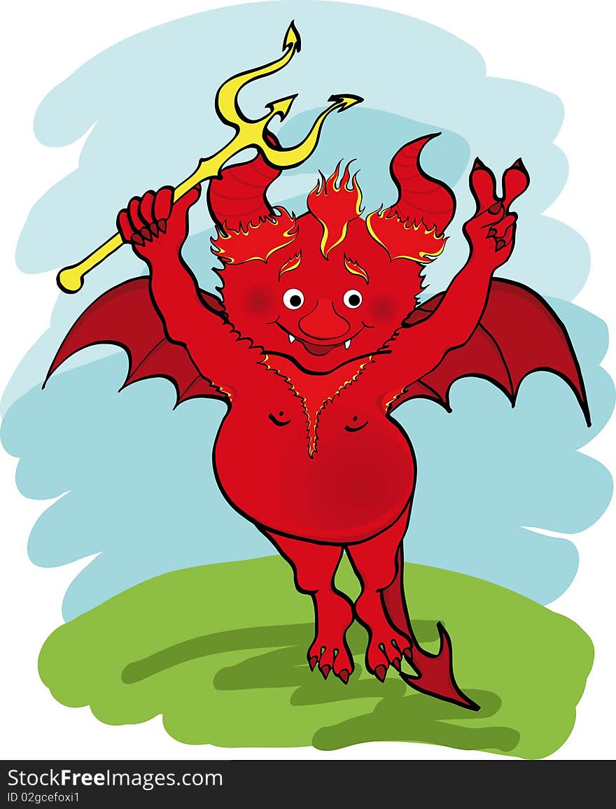 Vector illustration. Devil with a trident.