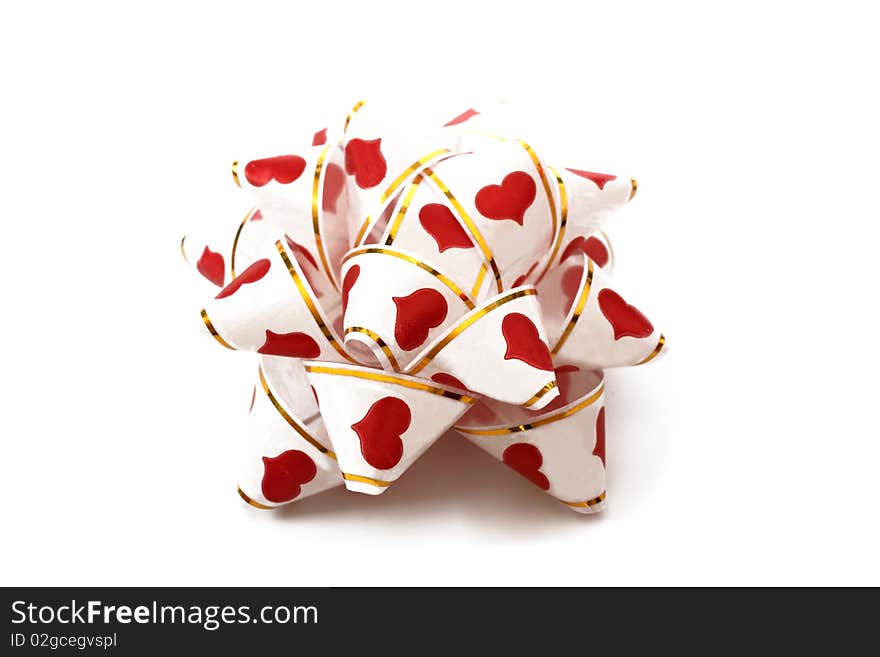 White ribbon with red hearts for the gift boxes