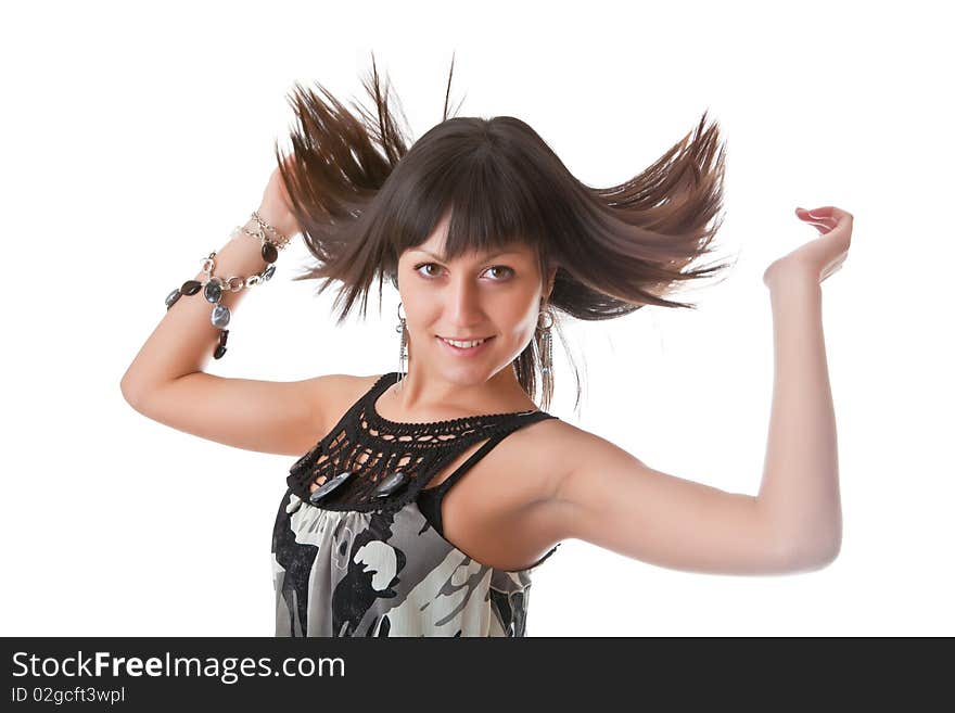 Girl with beautiful hair isolated on a white background