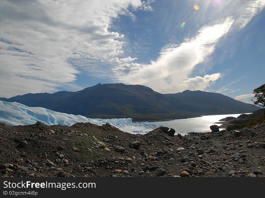 Clouds over mountains near perito morena glacier