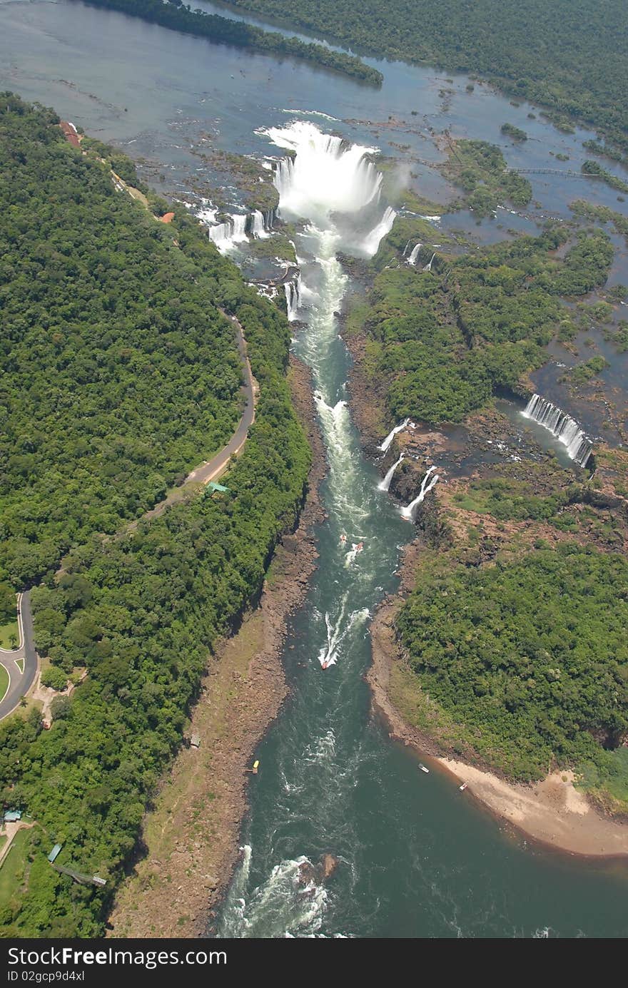 Iguasu waterfalls view from air. Iguasu waterfalls view from air