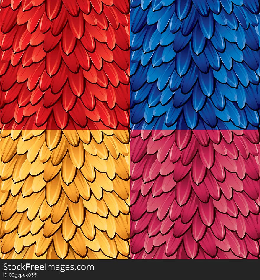 4 colour versions of seamless patterns with a flower pedal theme