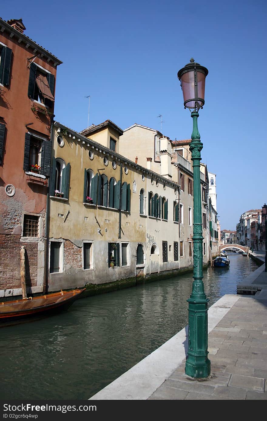 Boats on backwater, Venice