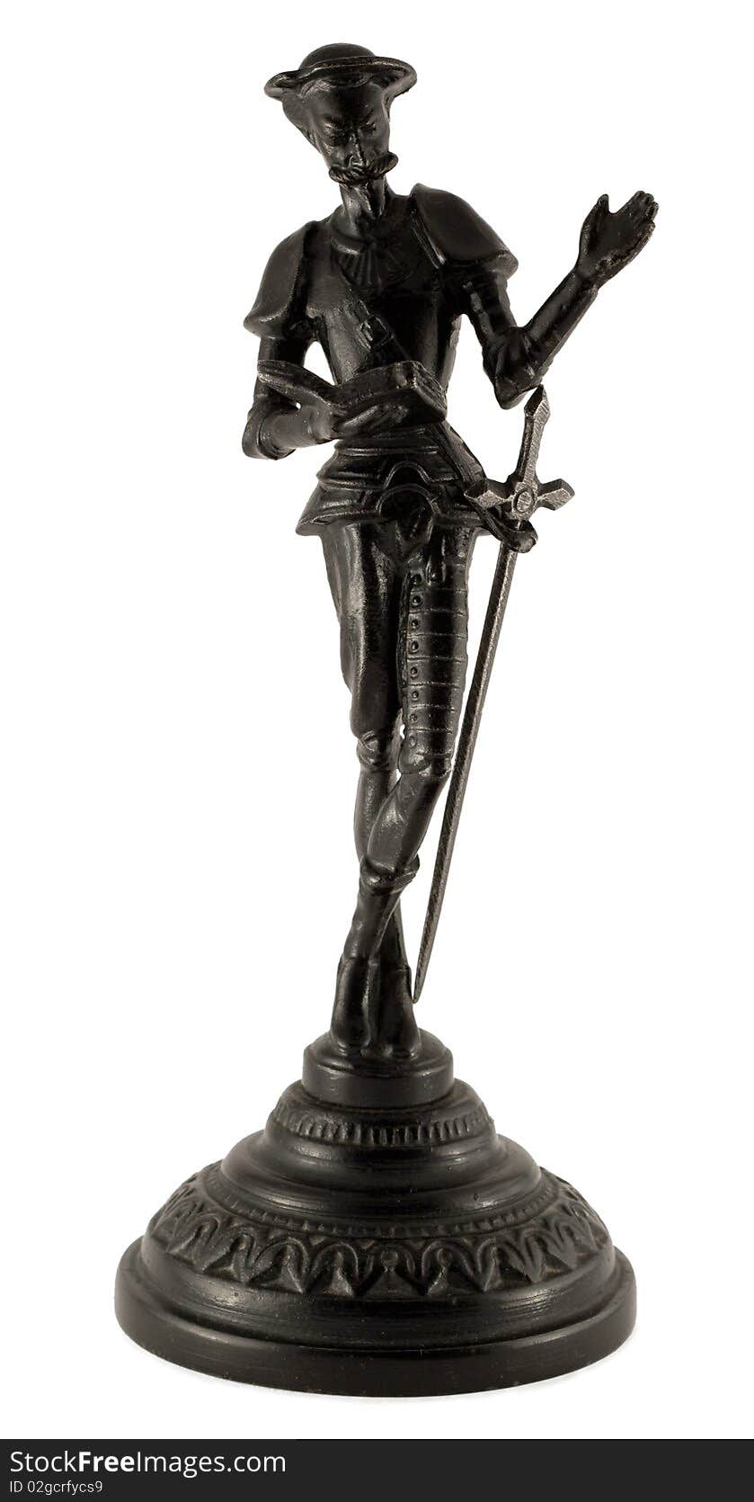 Metal statuette of a classic literary character Don Quixote. Made in the USSR. Isolated on white.