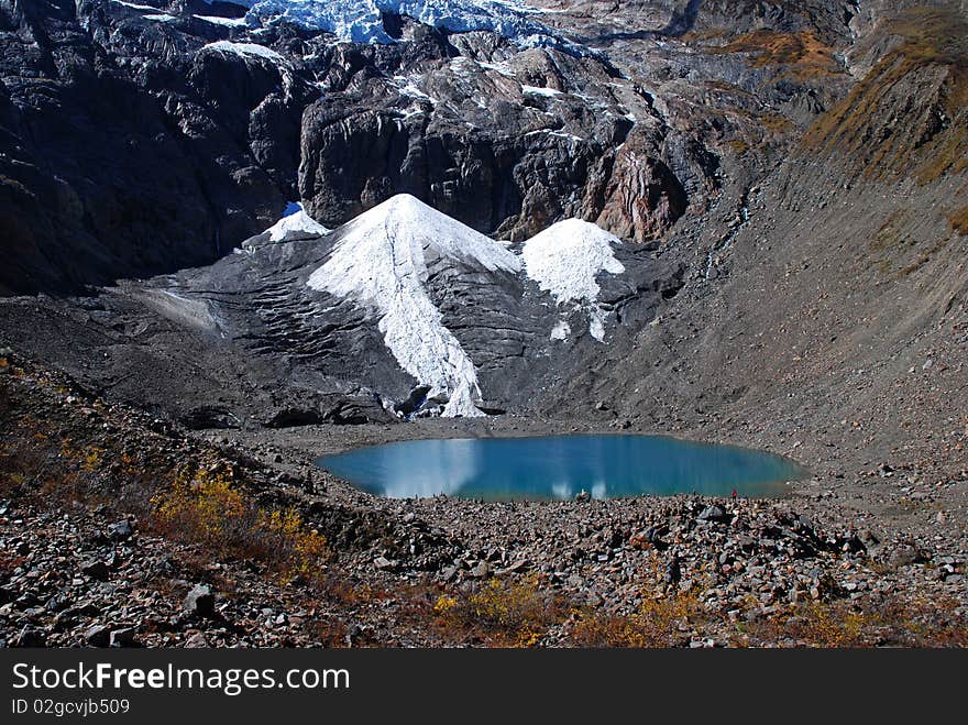 Ice lake at the foot of an alpine glacier