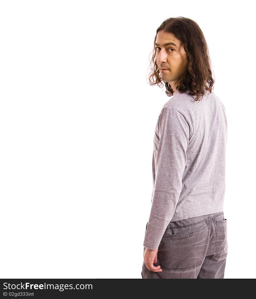 Young casual man from the back, isolated on white. Young casual man from the back, isolated on white