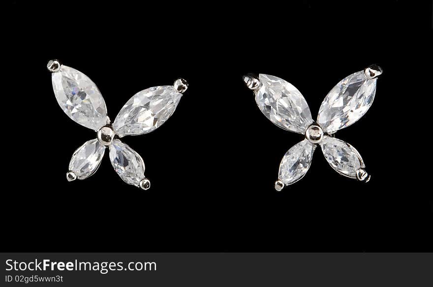 Silver earrings with diamonds