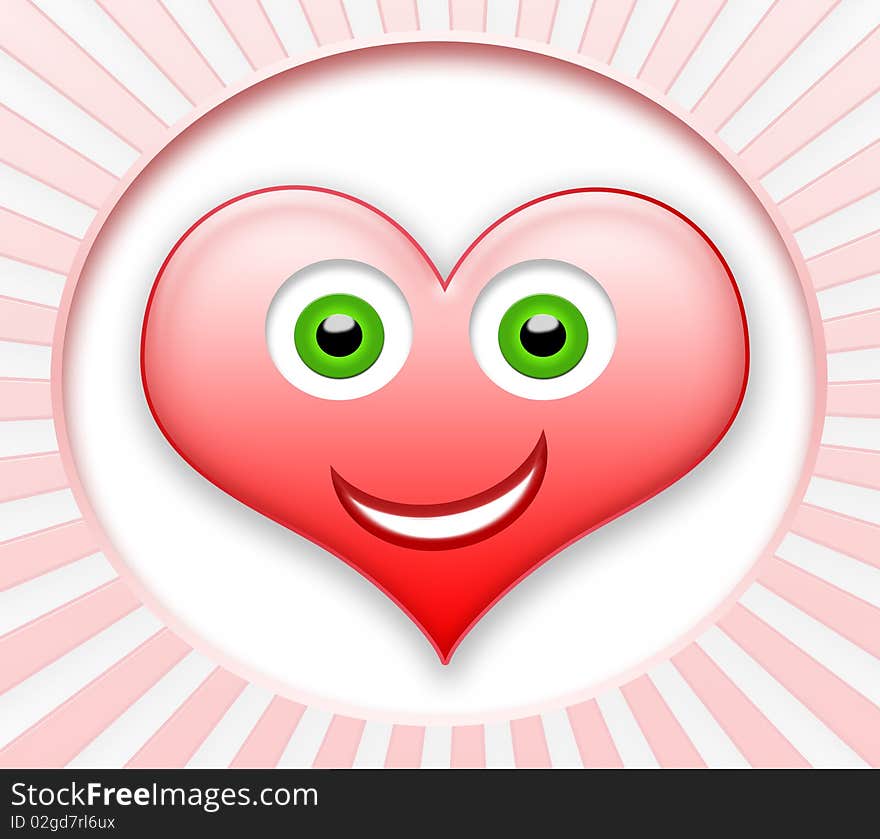 Smiling heart with green eyes and abstract background design