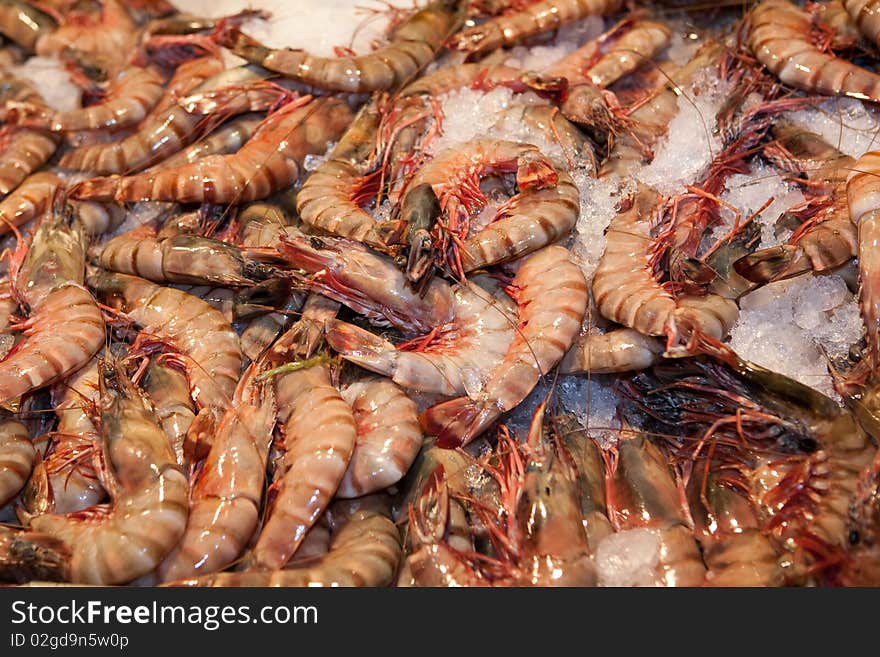 Fresh shrimps closeup in resaurant in Thailand