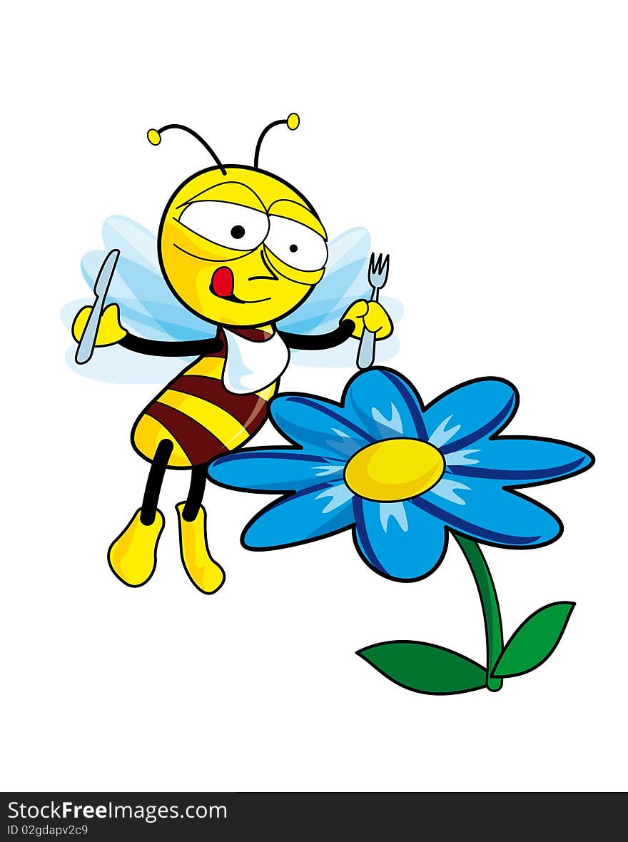 Eating cartoon bee – vector illustration. Eating cartoon bee – vector illustration