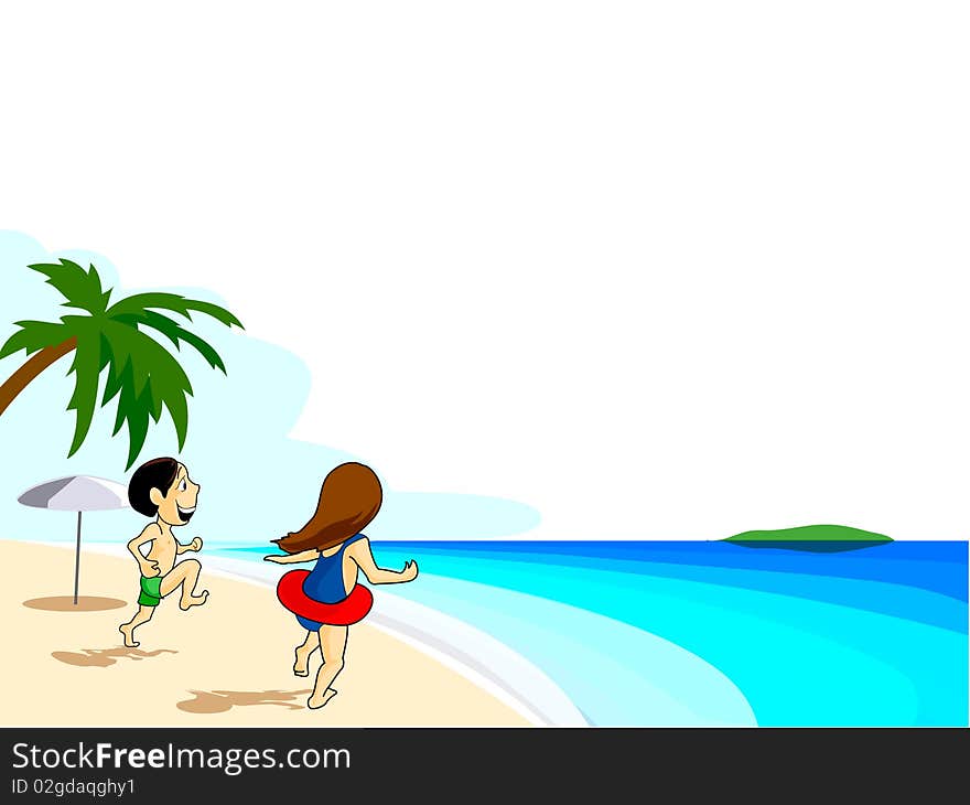 Children on the beach – vector illustration. Children on the beach – vector illustration