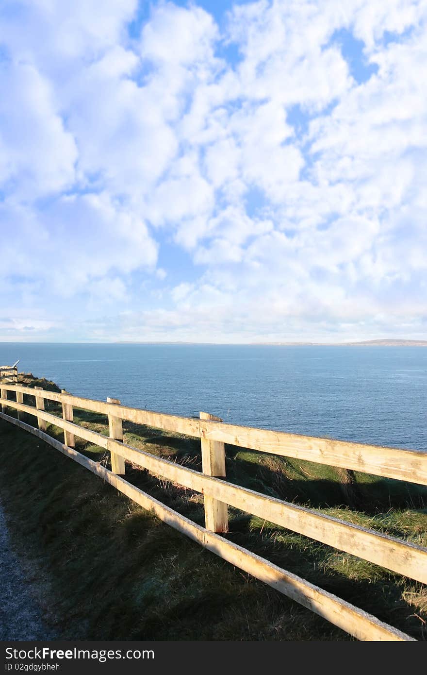 Frosty winters view at ballybunion cliffside walk with atlantic view. Frosty winters view at ballybunion cliffside walk with atlantic view