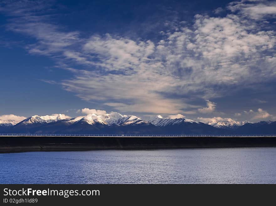 Dam reservoir in mountains