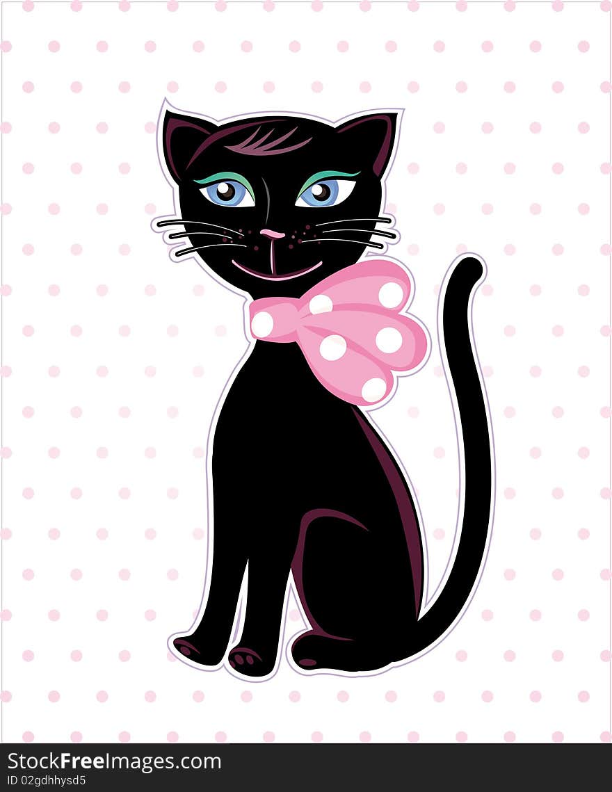 Pretty smiling black cat with pink bow. Pretty smiling black cat with pink bow