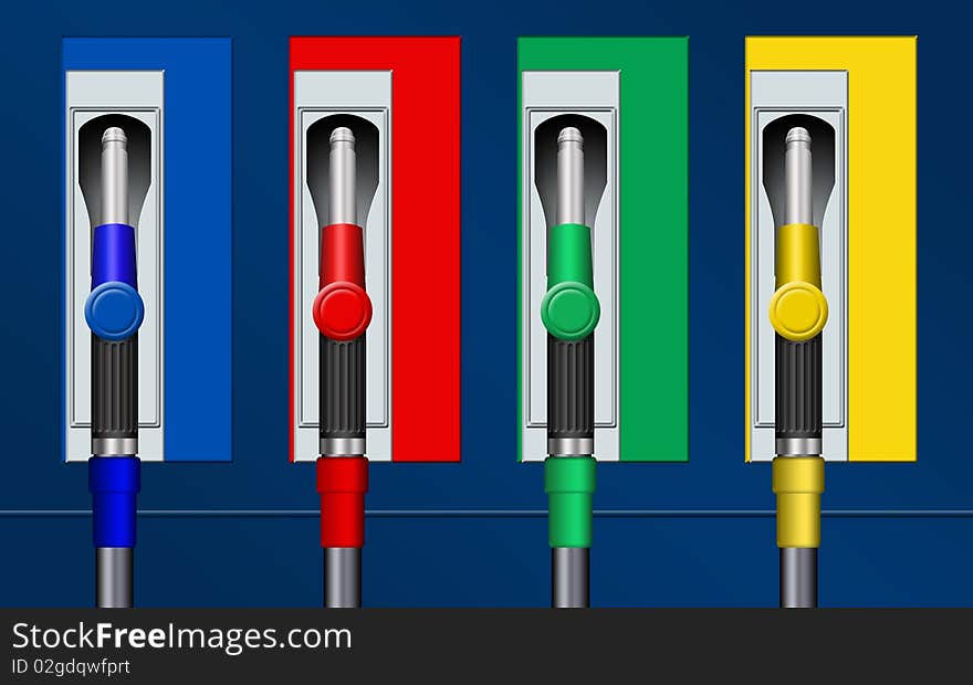 Illustration of different fillings pistols for fuel