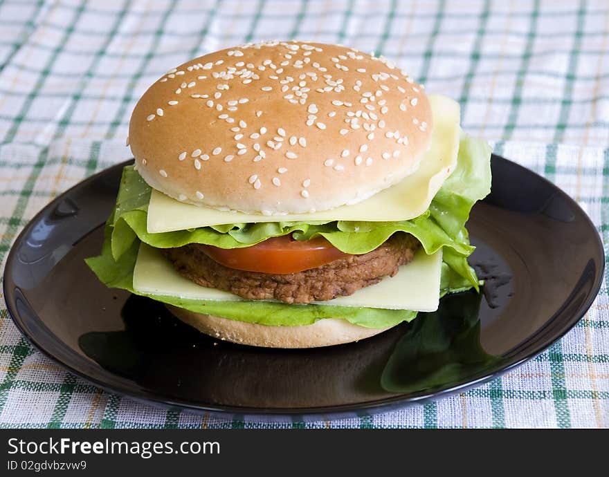 Delicious and fresh cheeseburger with lettuce, tomato and mayo. Delicious and fresh cheeseburger with lettuce, tomato and mayo