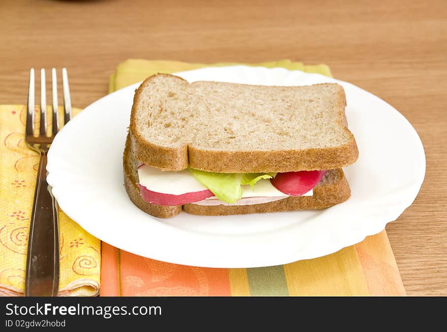 Ham, cheese, lettuce and diet bread. Ham, cheese, lettuce and diet bread