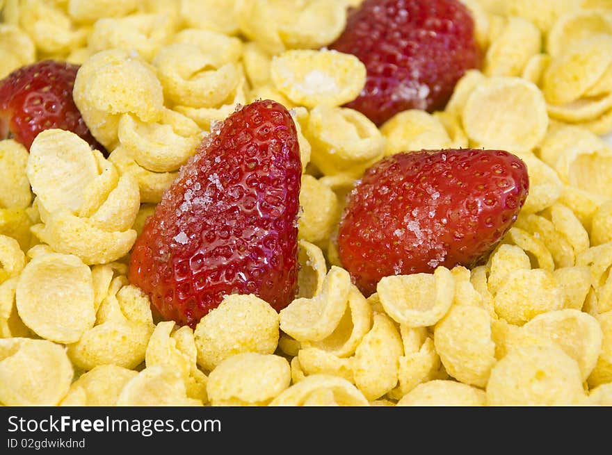 Close-up on a bowl of yummy strawberry cereals