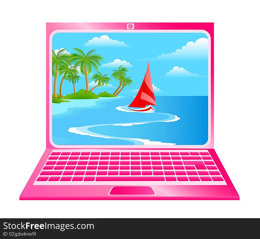 Laptop icon with seashore on a white background