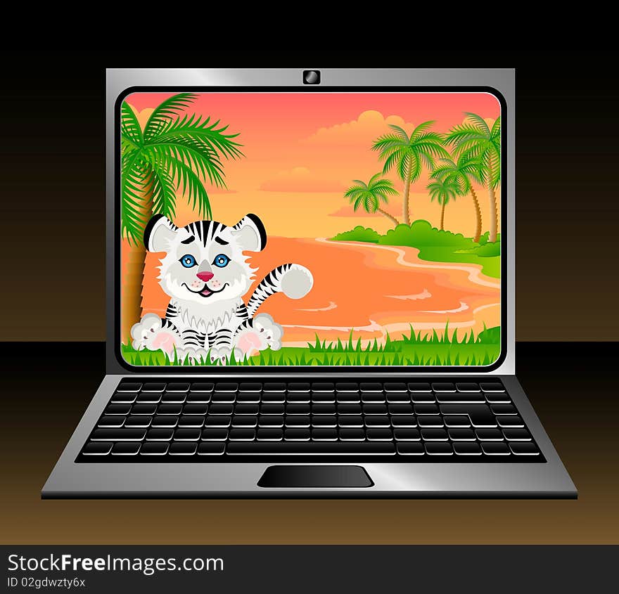 Laptop icon with tiger on a white background