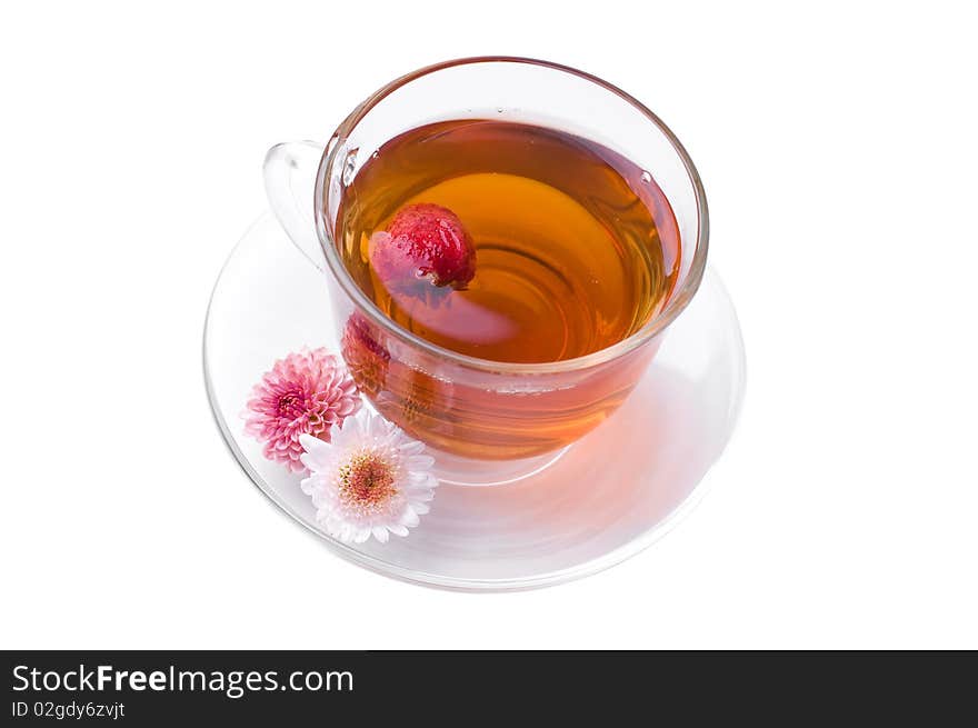 Cup of herbal tea with flowers