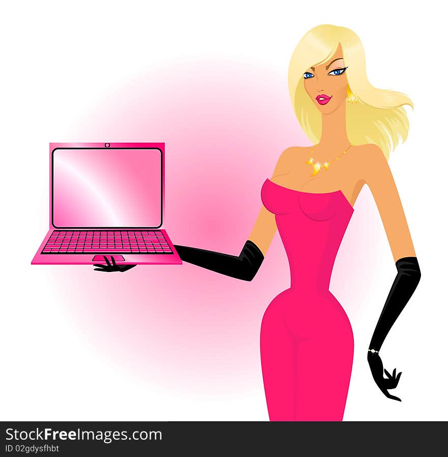 Woman, showing a palm laptop