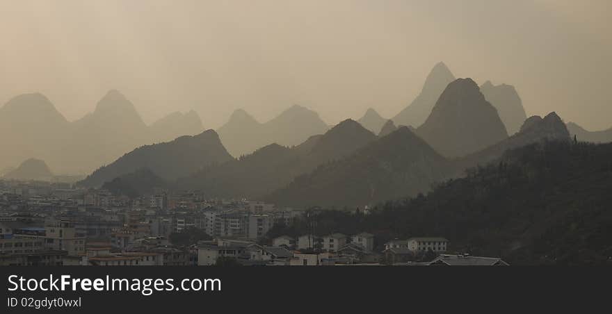 Guilin landscape view from decai hill china